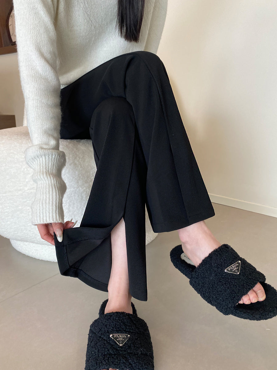 黑色開衩喇叭褲_BDHL7125