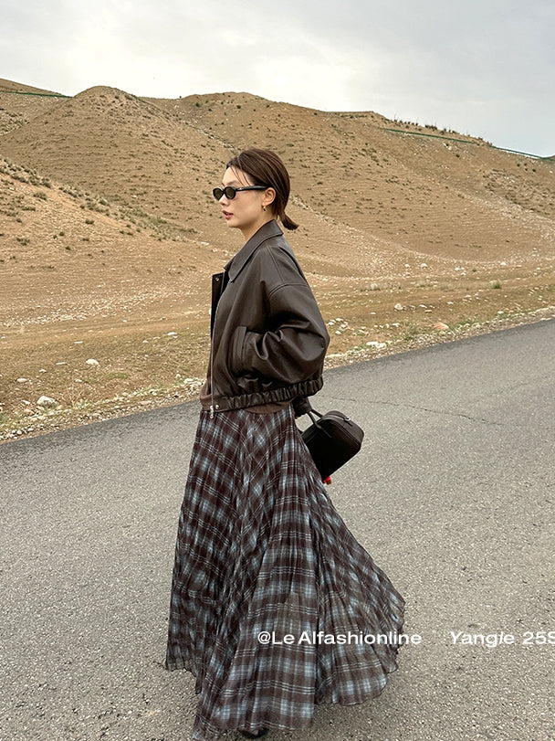 不規則格紋A字裙_BDHL7662