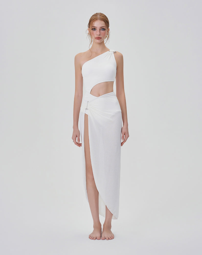 不對稱鏤空單肩泳衣組_HL3242