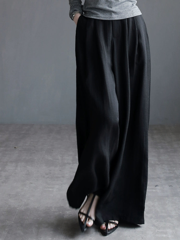 Loose Fit High-Waist Linen Blend Slacks_BDHL7311