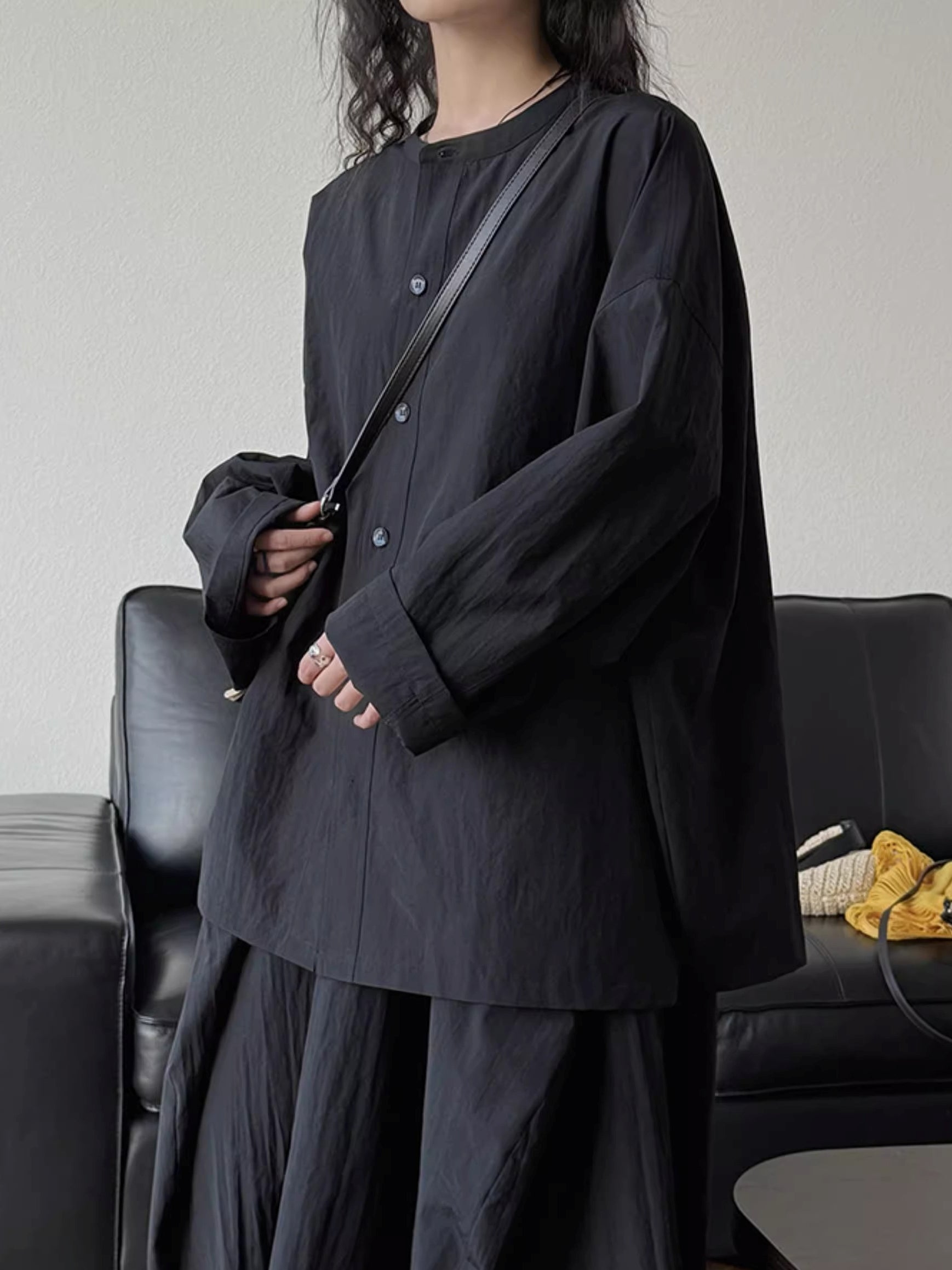 Round Neck Loose-Fitting Shirt_BDHL7377
