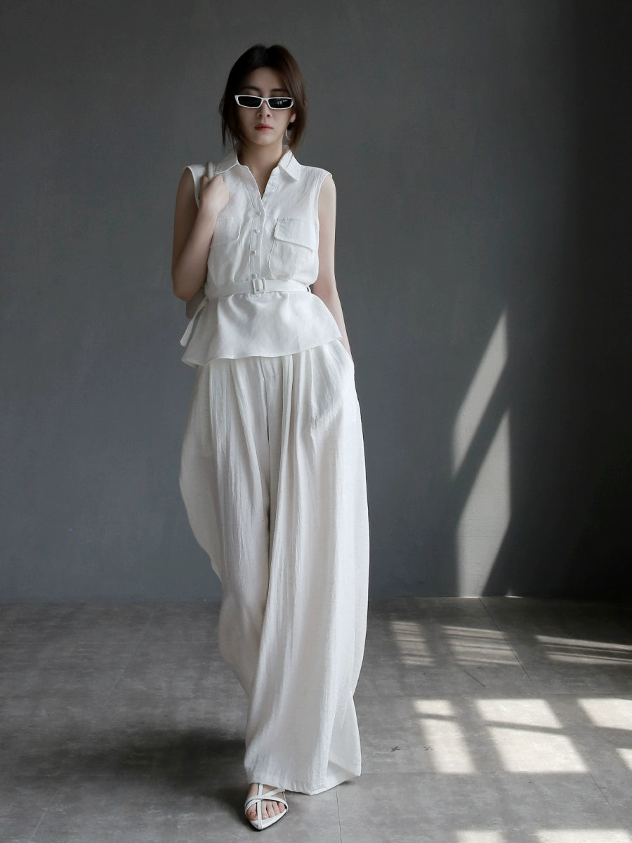 Loose Fit High-Waist Linen Blend Slacks_BDHL7311