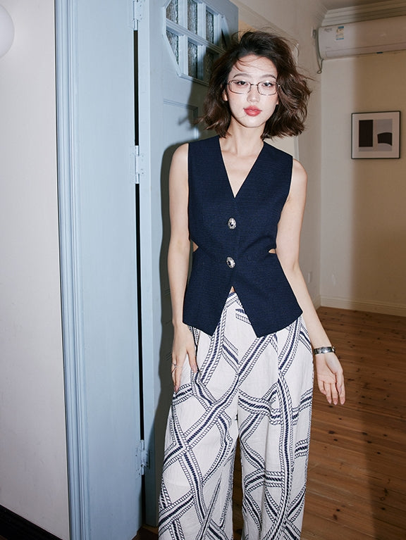 Design Button Waist Hollow Vest_BDHL7537