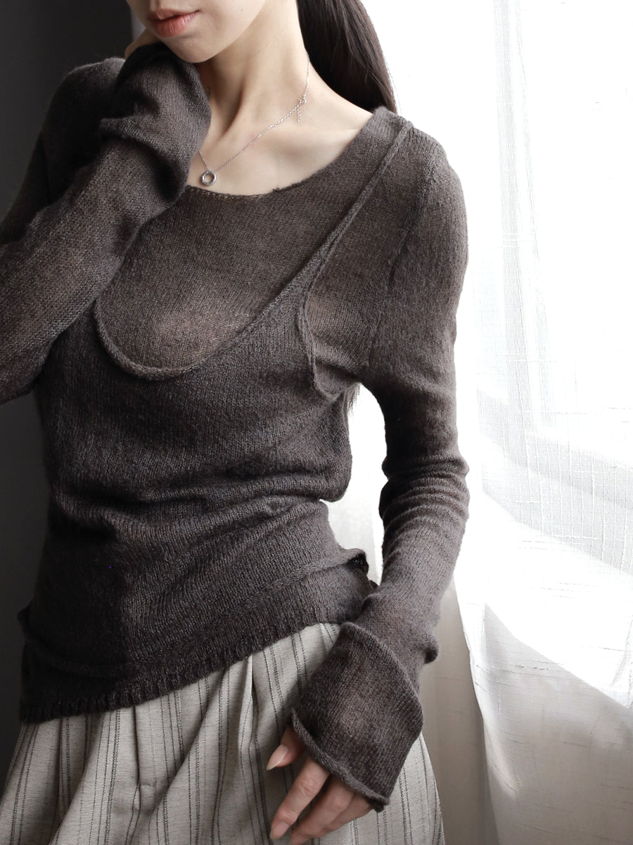 Two-Piece Style Sheer Slim-Fit Tops_BDHL7768