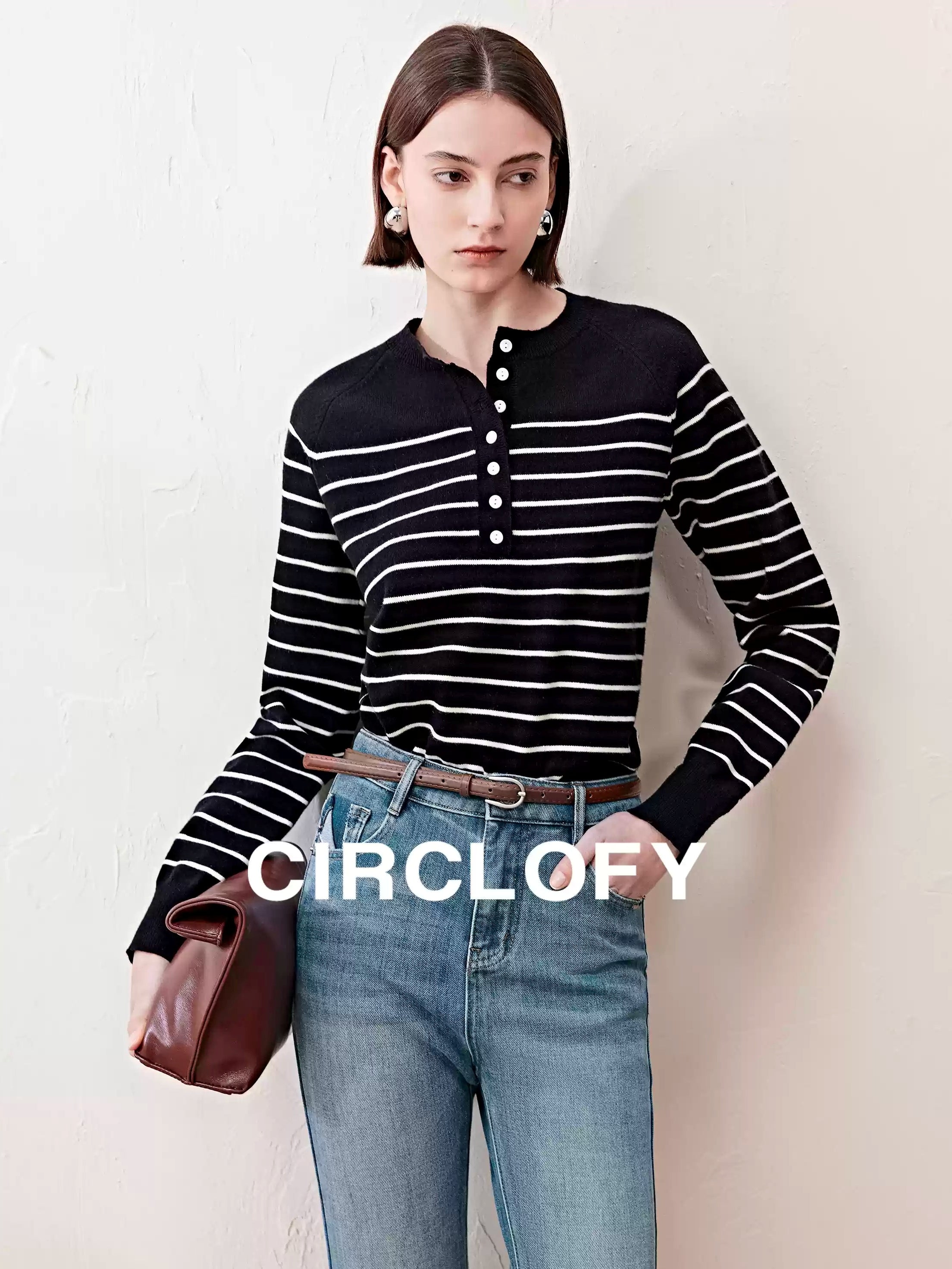 條紋亨利領針織上衣_BDHL7145