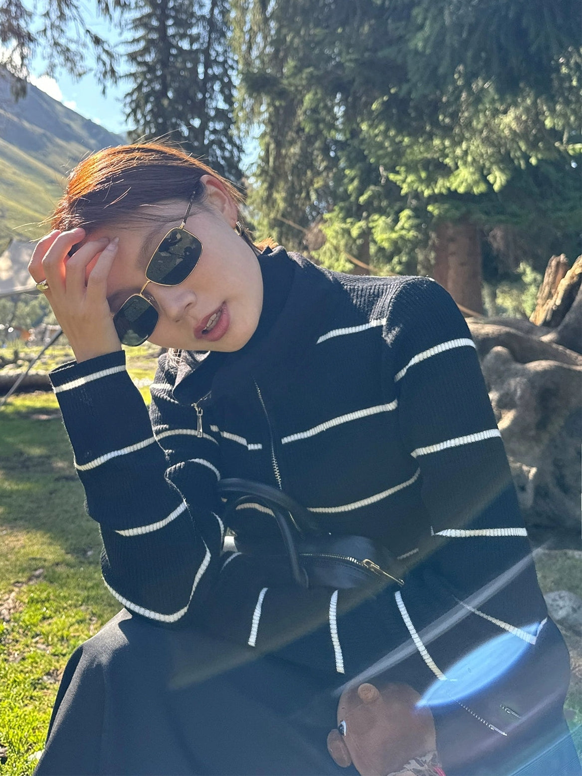 條紋拉鍊針織開襟衫_BDHL7660