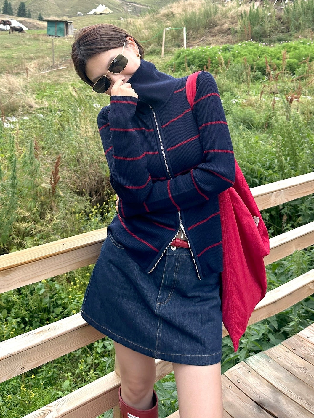 條紋拉鍊針織開襟衫_BDHL7660