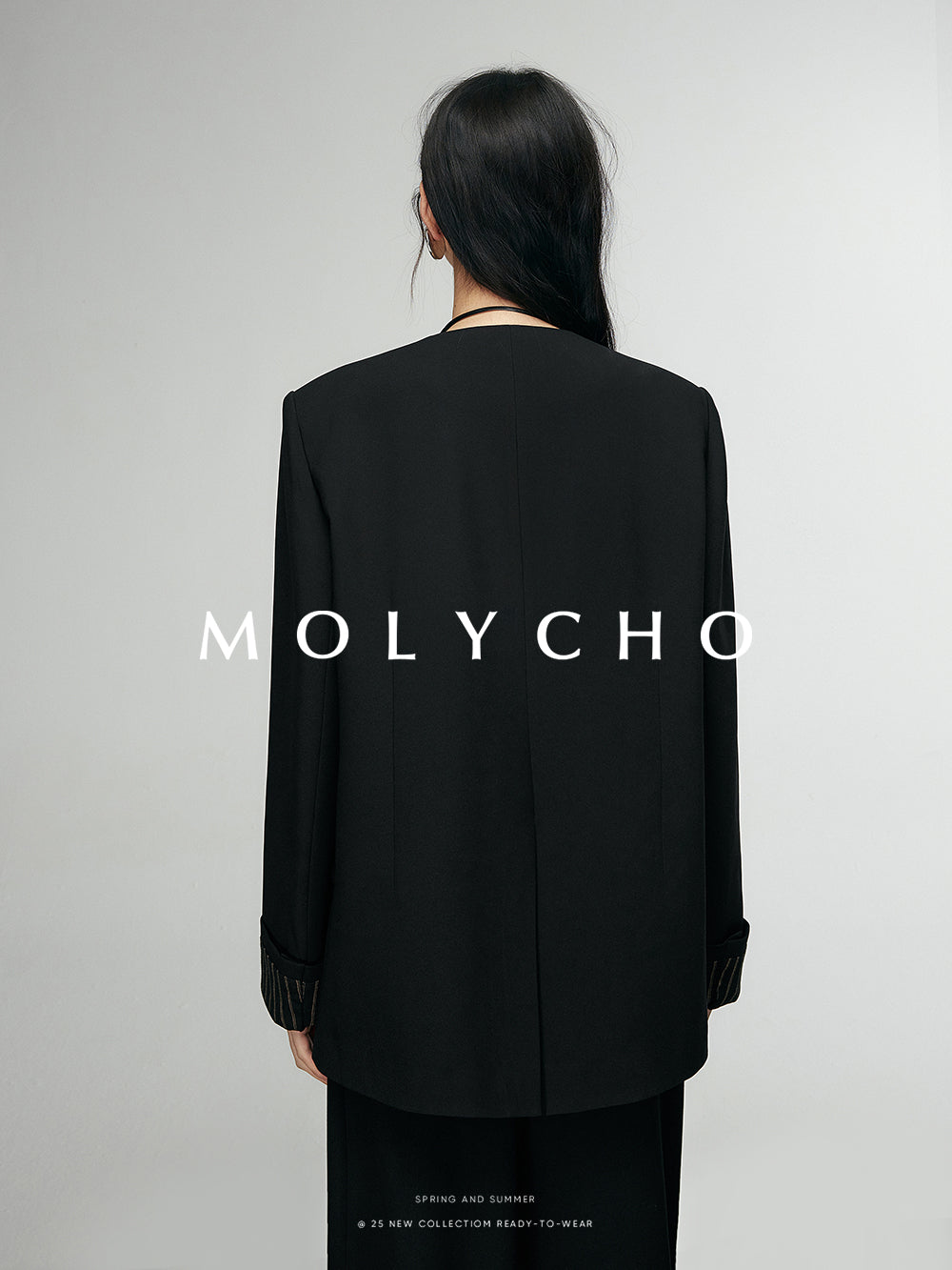 條紋拼接一粒扣外套_BDHL6884