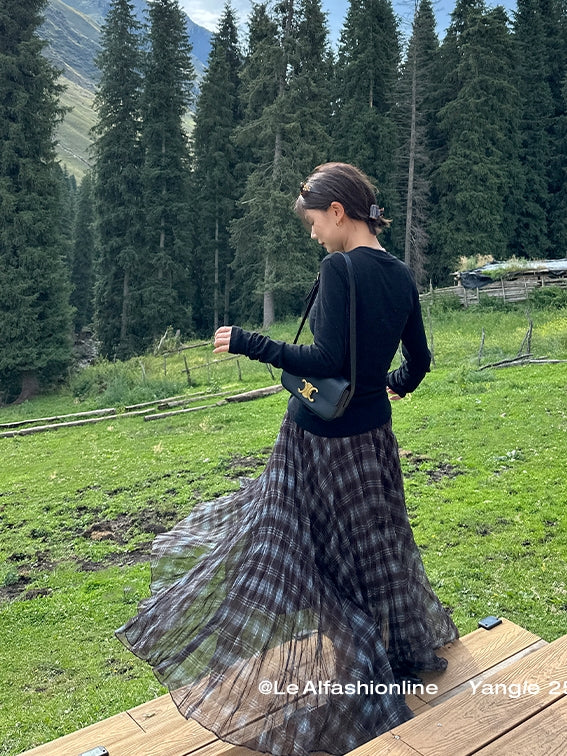 不規則格紋A字裙_BDHL7662