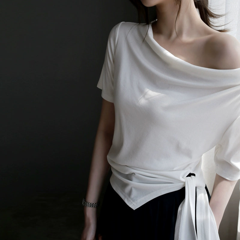 擺領側蕾絲天絲短袖T卹_BDHL7300