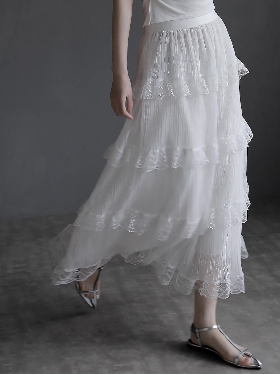 網眼蕾絲中長裙_BDHL7417