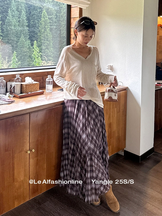 不規則格紋A字裙_BDHL7662