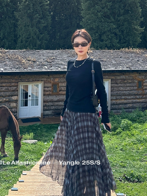 不規則格紋A字裙_BDHL7662