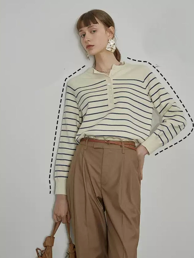 條紋亨利領針織上衣_BDHL7145