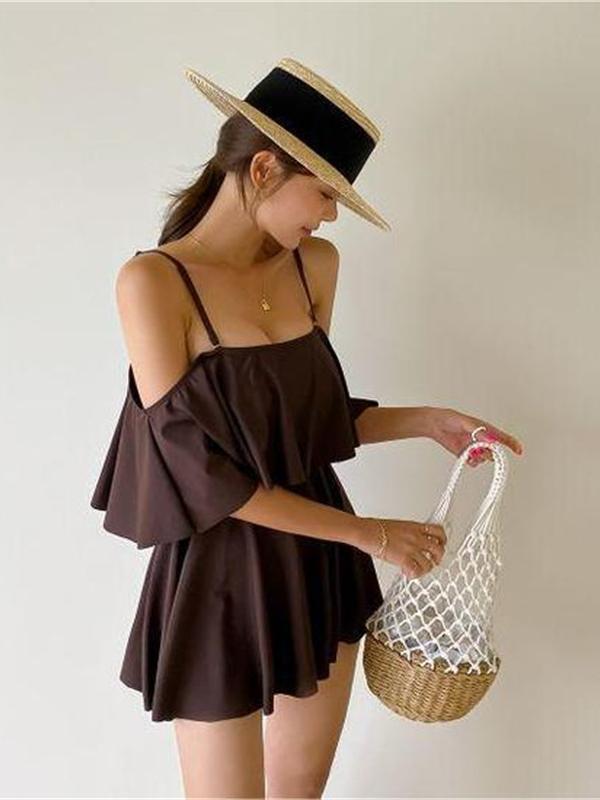 Ruffle triangle gathered one-piece swimwear_HL3227
