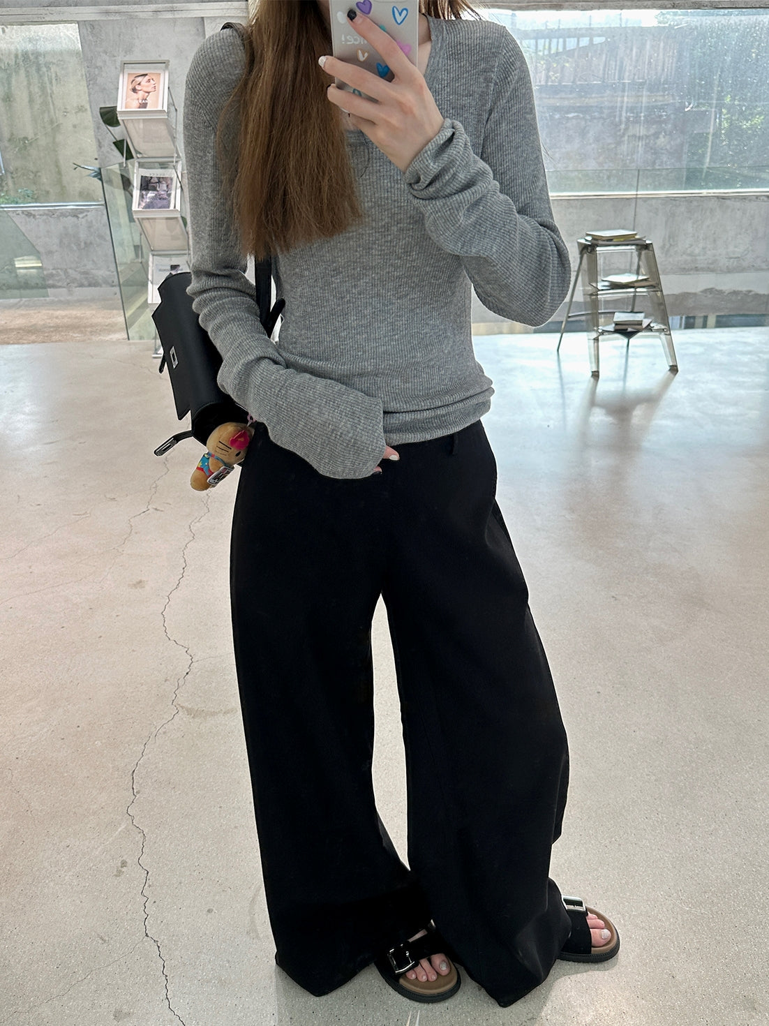 Black Casual Mop Pants_BDHL7137