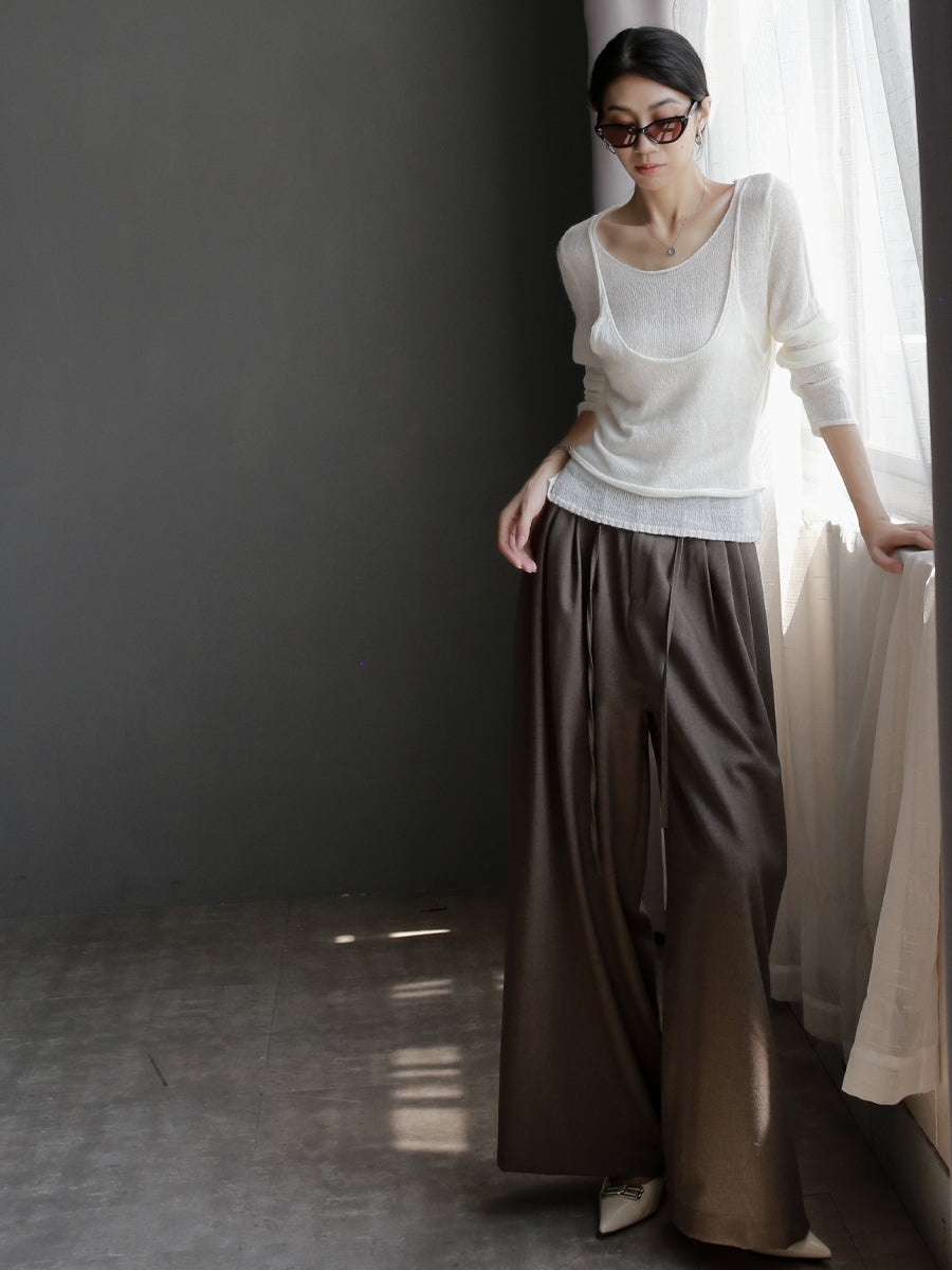 Two-Piece Style Sheer Slim-Fit Tops_BDHL7768