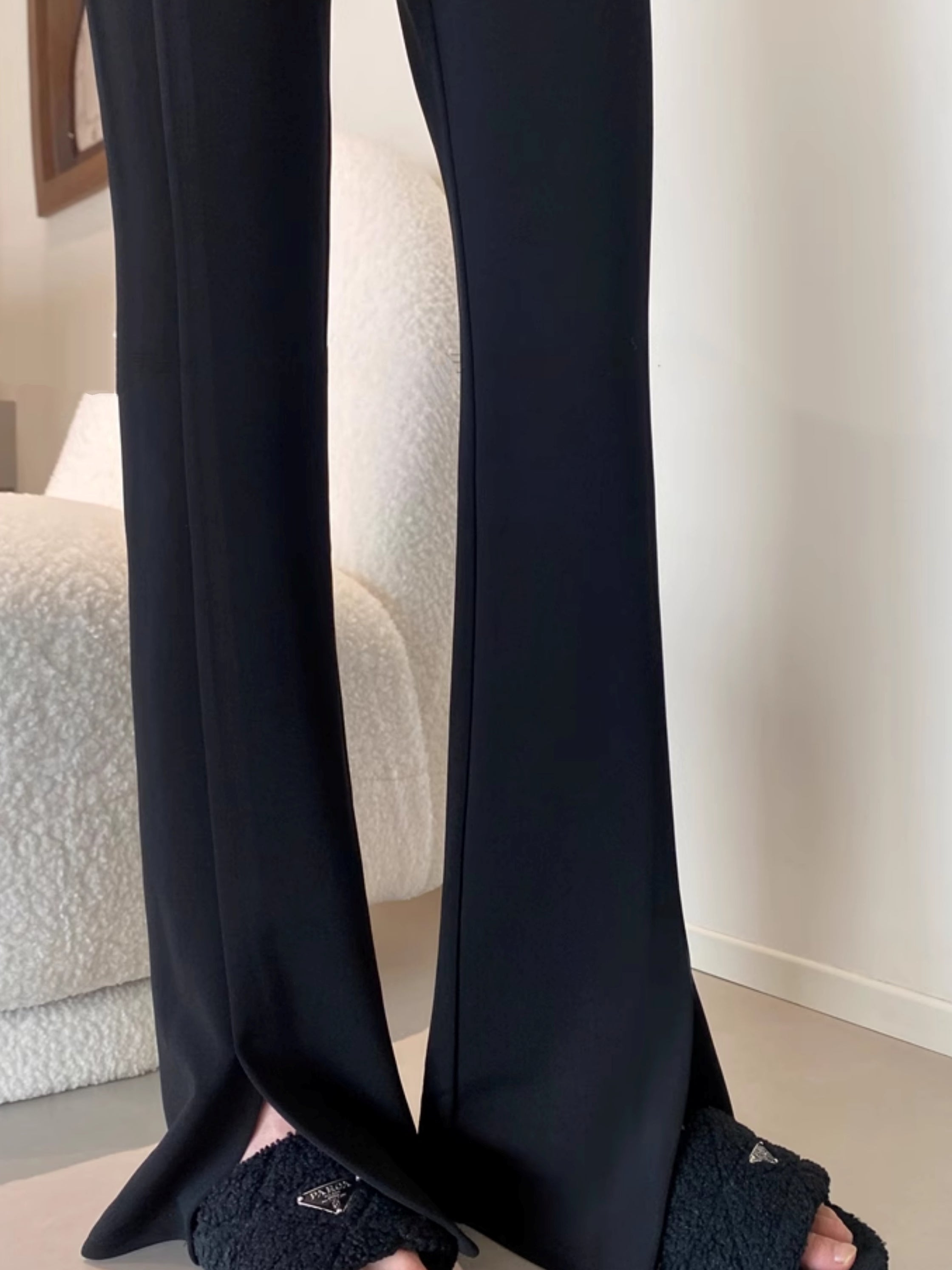 黑色開衩喇叭褲_BDHL7125