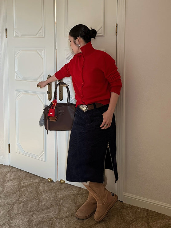 高領厚針織開襟衫_BDHL6825