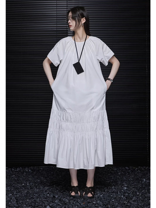 Oversized Shirring White Dress_BDHL5903