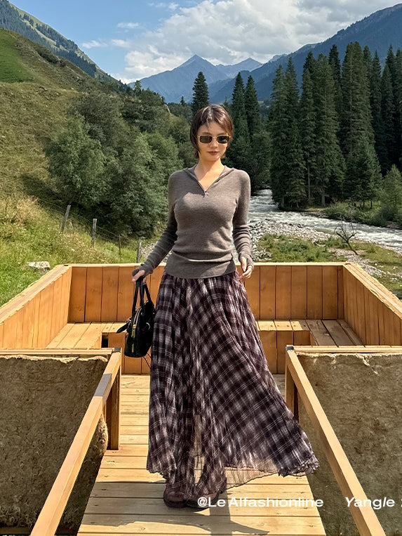 不規則格紋A字裙_BDHL7662