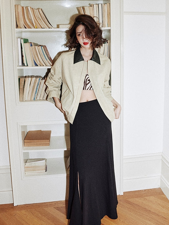 Woven Leather Collar Jacket_BDHL7758
