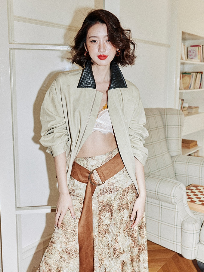 Woven Leather Collar Jacket_BDHL7758