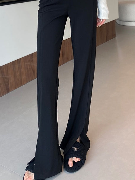 黑色開衩喇叭褲_BDHL7125