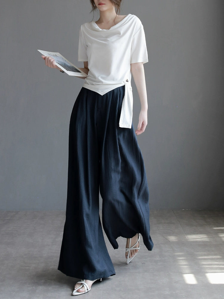 Loose Fit High-Waist Linen Blend Slacks_BDHL7311