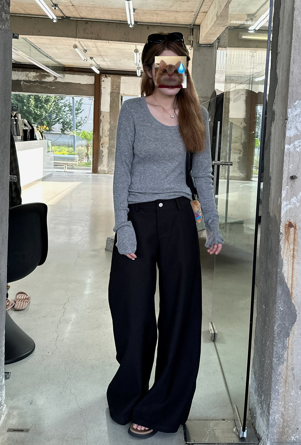 Black Casual Mop Pants_BDHL7137