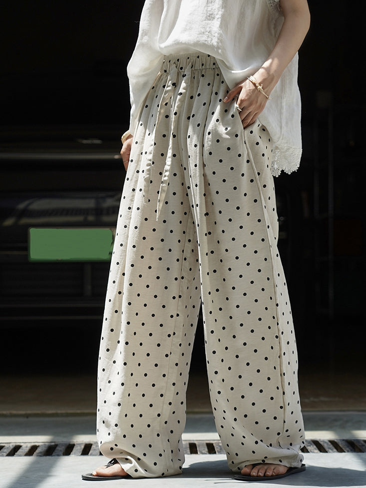 Polka-Dot Wide-Leg Draped Pants_BDHL7531