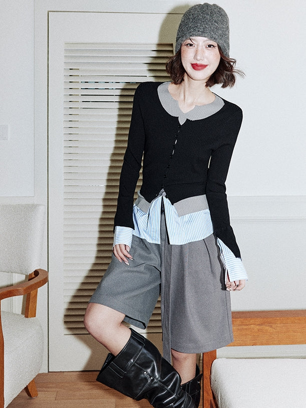 Contrast Color Faux Sleeveless Tops_BDHL7757