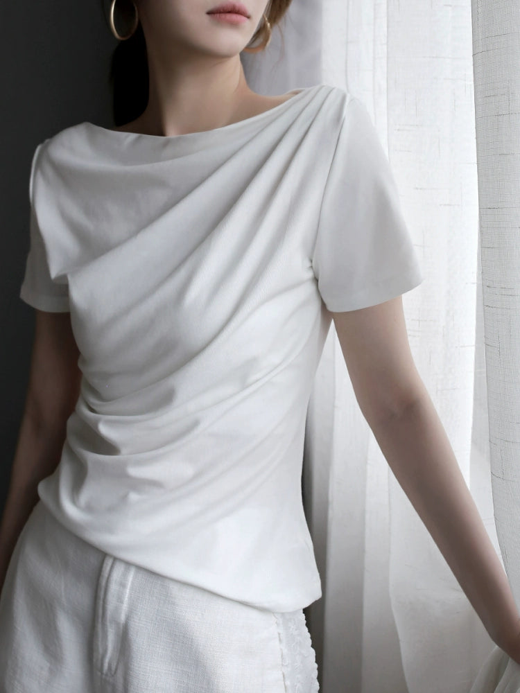 擺領側蕾絲天絲短袖T卹_BDHL7300