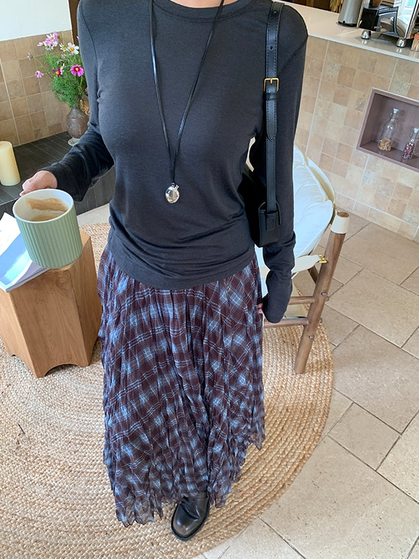 不規則格紋A字裙_BDHL7662