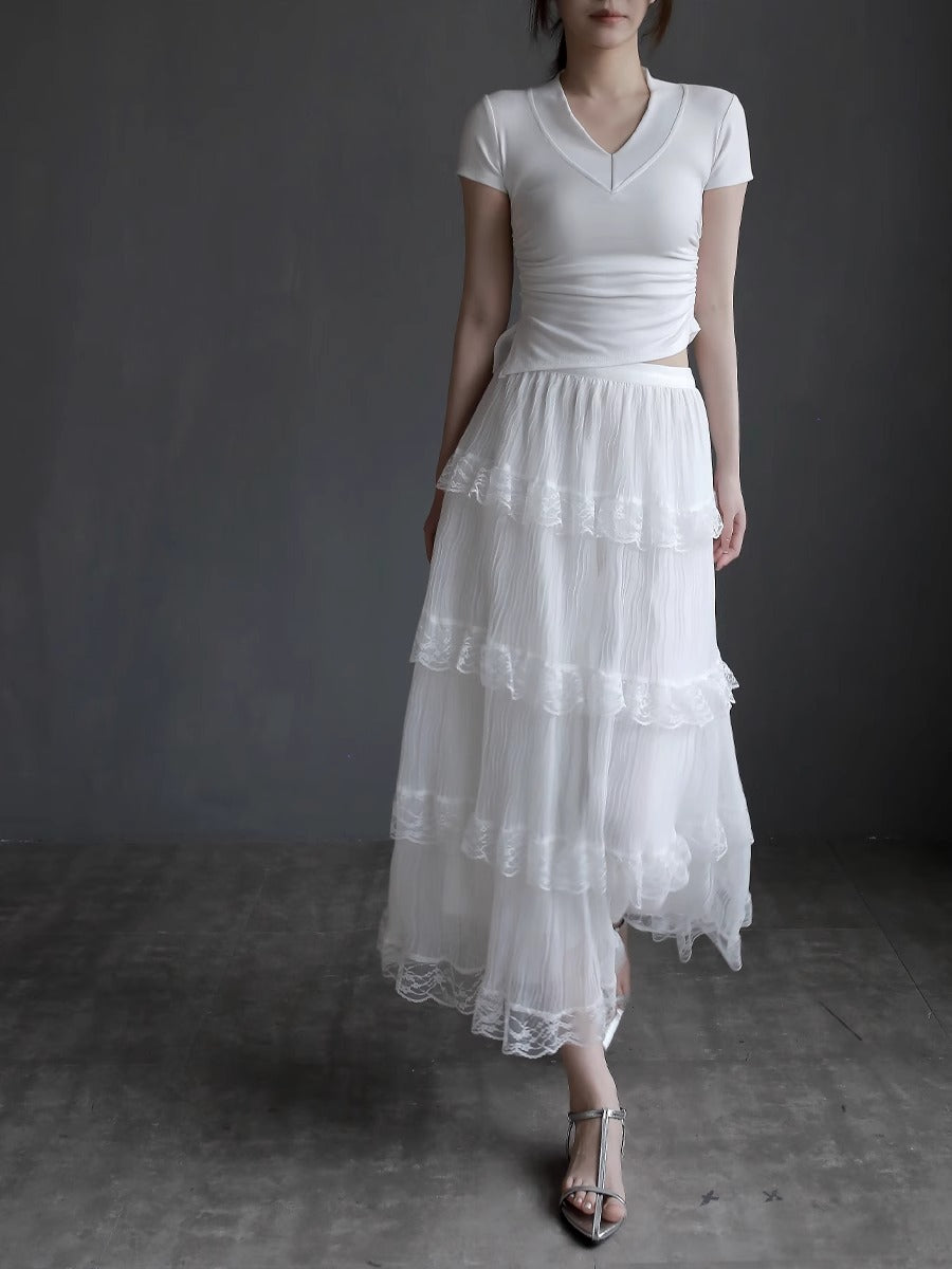 網眼蕾絲中長裙_BDHL7417