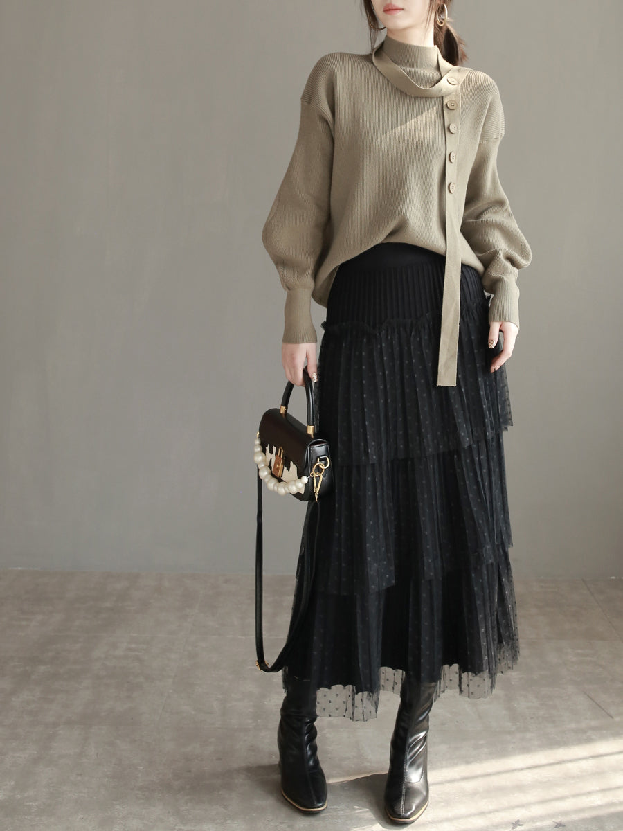 Strap-Neck Lantern-Sleeved Knit_BDHL6778