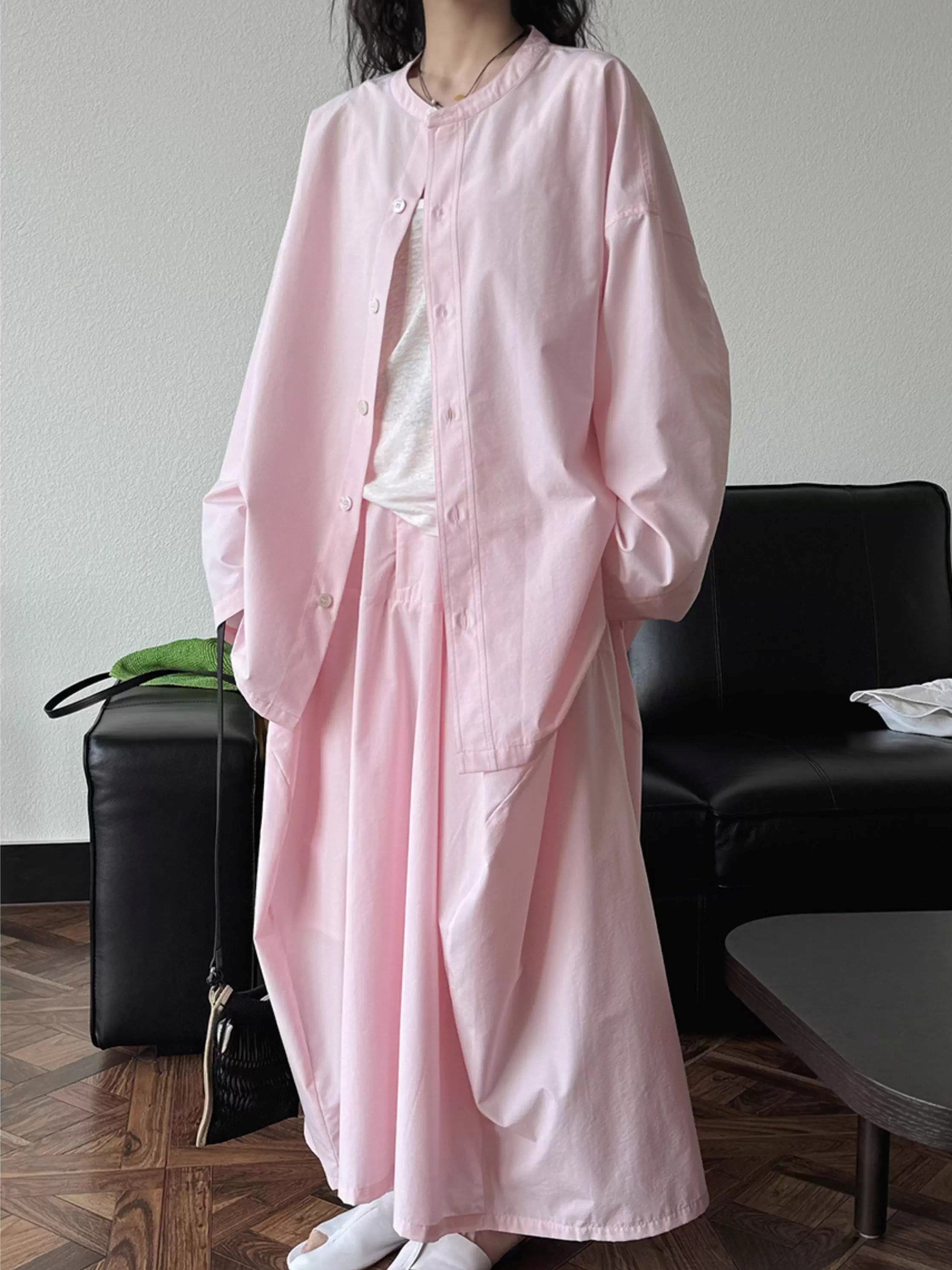 Round Neck Loose-Fitting Shirt_BDHL7377