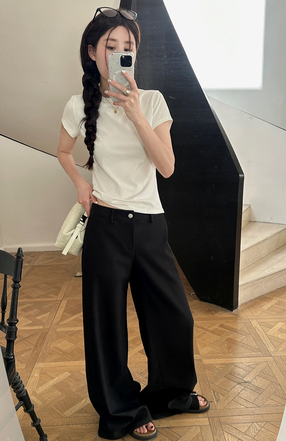 Black Casual Mop Pants_BDHL7137