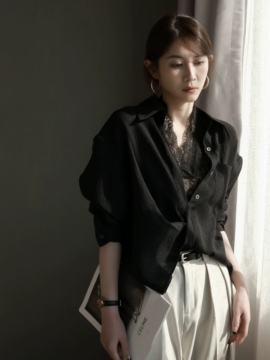 Twist Detail Lace Pullover Long Sleeve Shirt_BDHL7294