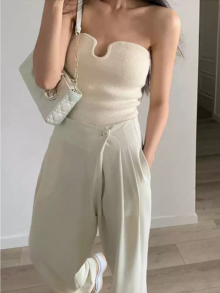 U-Neck Knitted Tube Top_BDHL7114