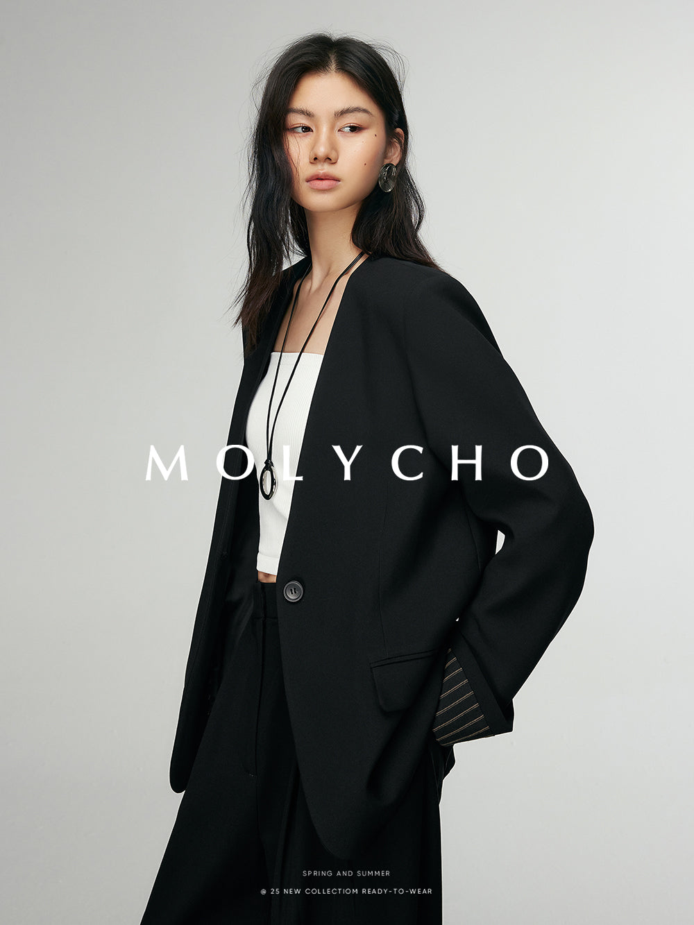 條紋拼接一粒扣外套_BDHL6884