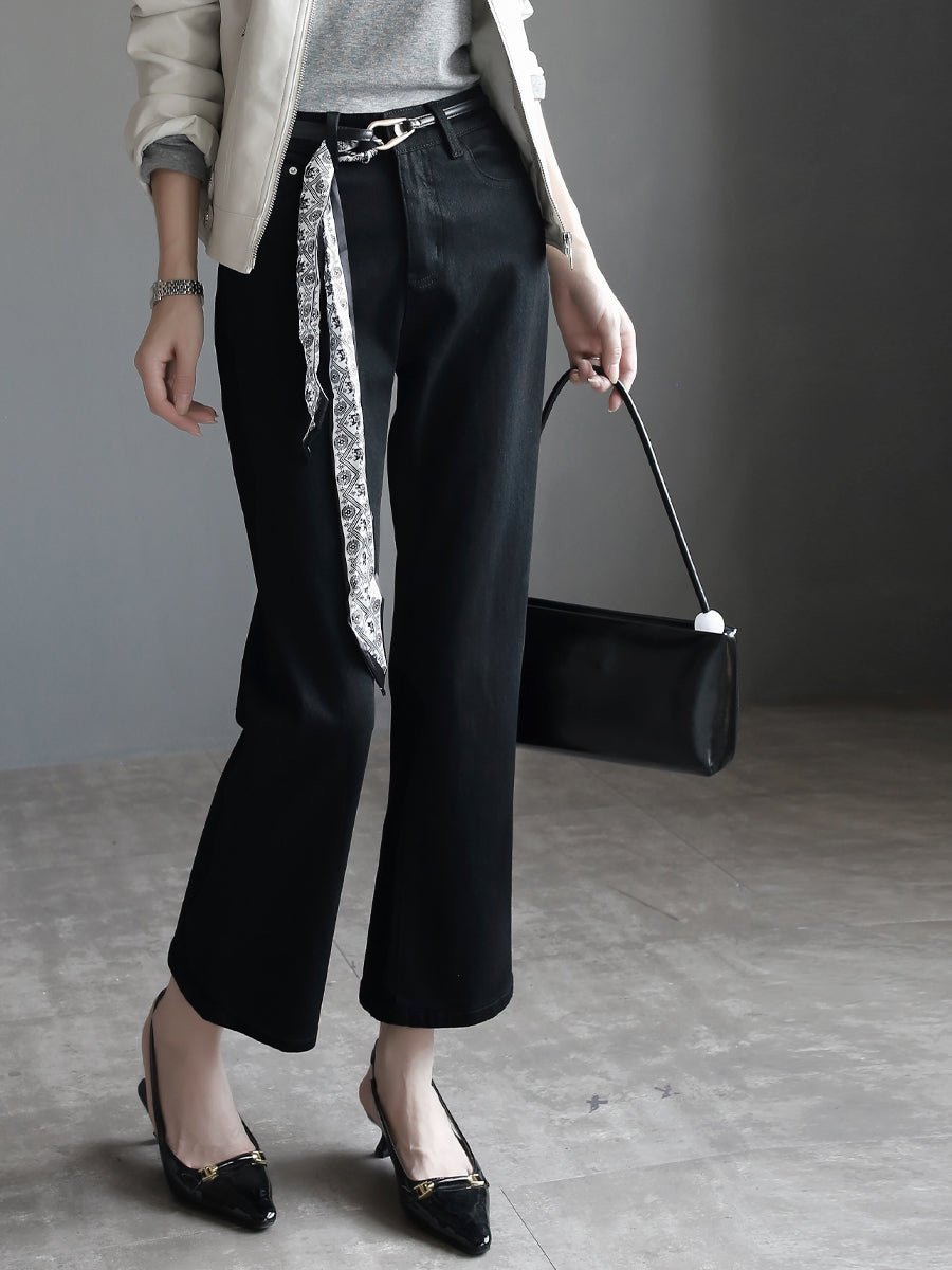 彈力修身黑色喇叭褲_BDHL7761