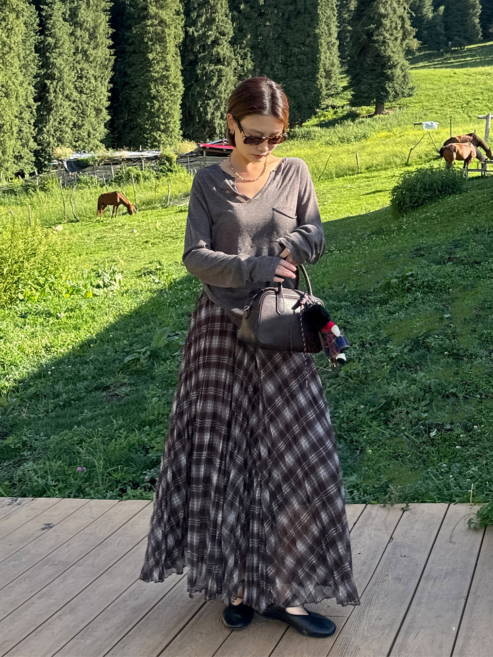 不規則格紋A字裙_BDHL7662