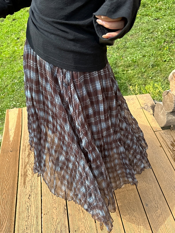 不規則格紋A字裙_BDHL7662