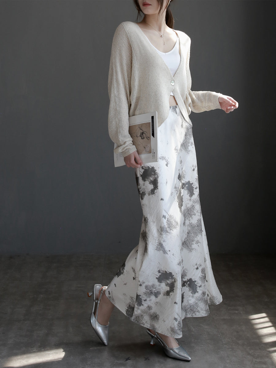 垂墜亮面印花半身裙_BDHL7261