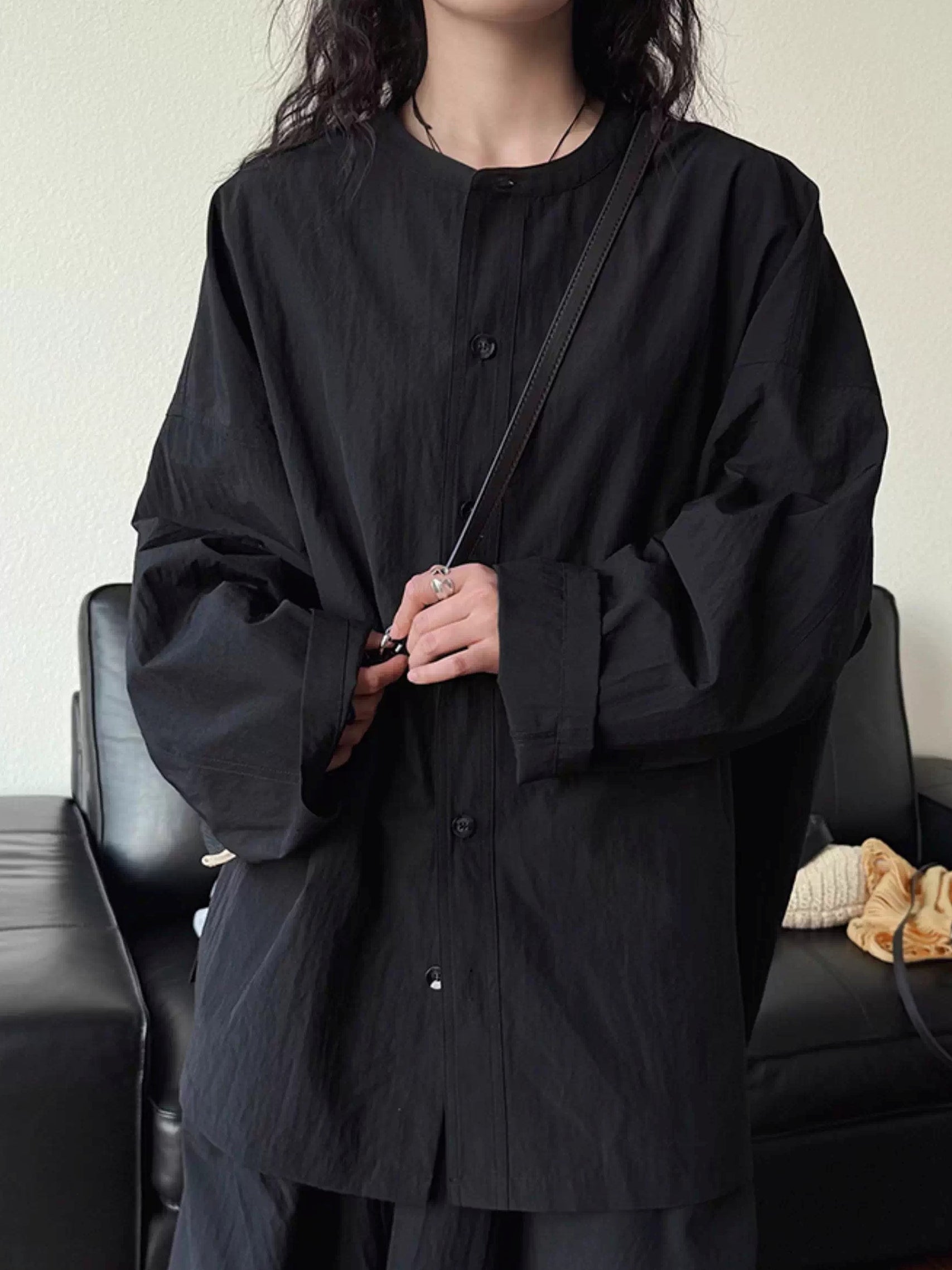 Round Neck Loose-Fitting Shirt_BDHL7377