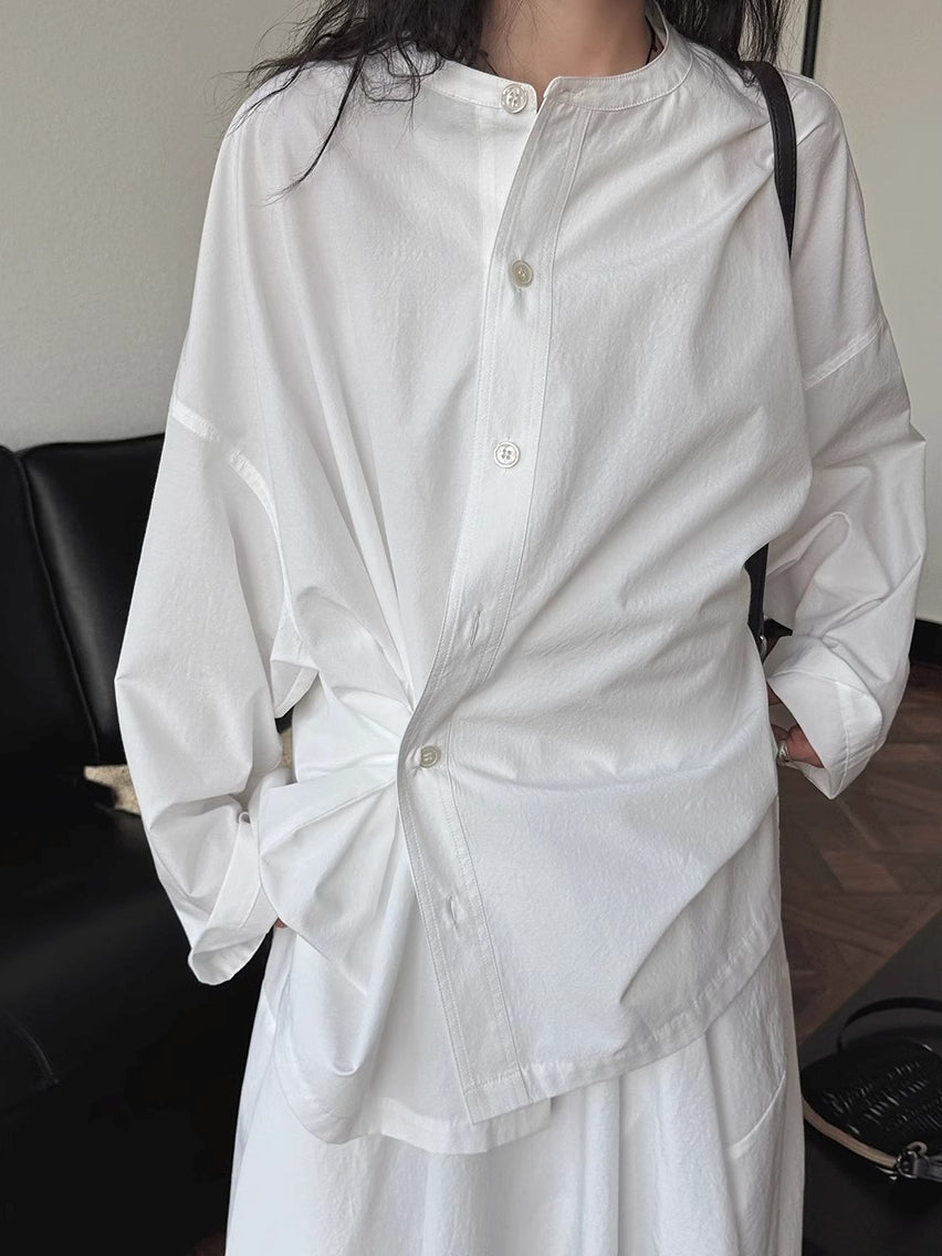 Round Neck Loose-Fitting Shirt_BDHL7377