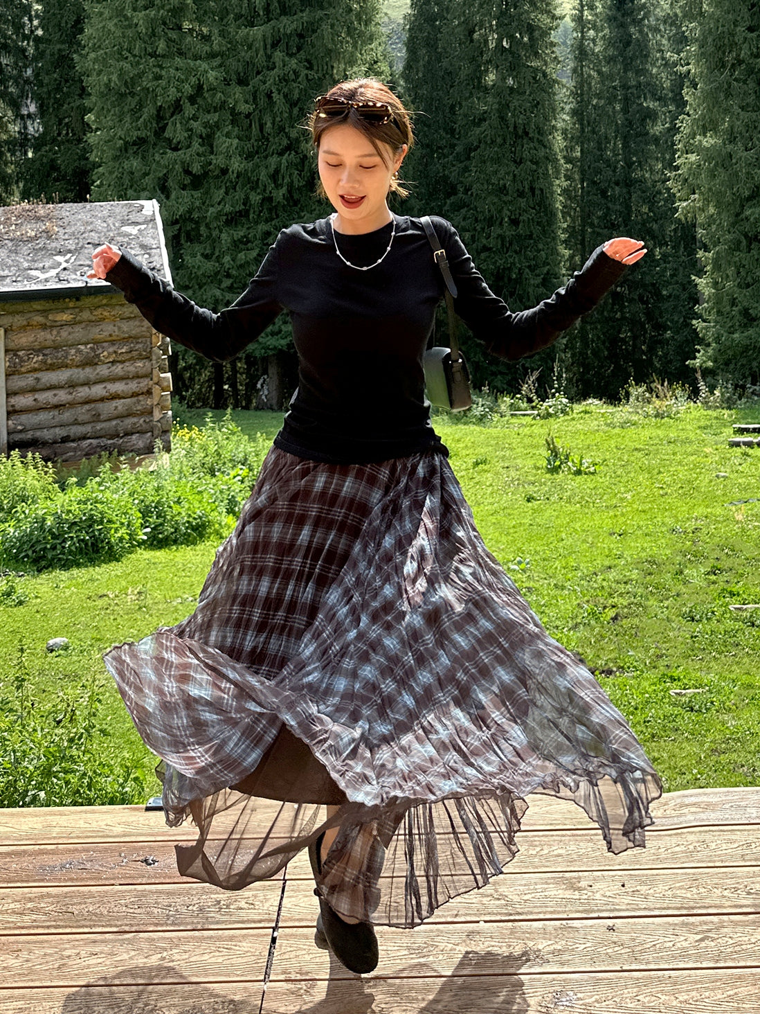 不規則格紋A字裙_BDHL7662