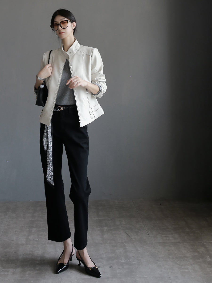 彈力修身黑色喇叭褲_BDHL7761