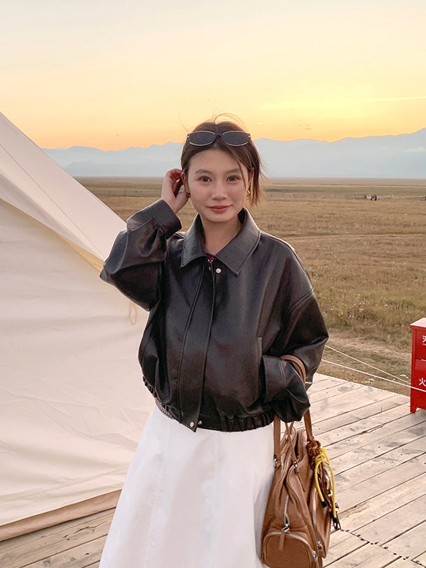 Lapel Short Leather Jacket_BDHL7661